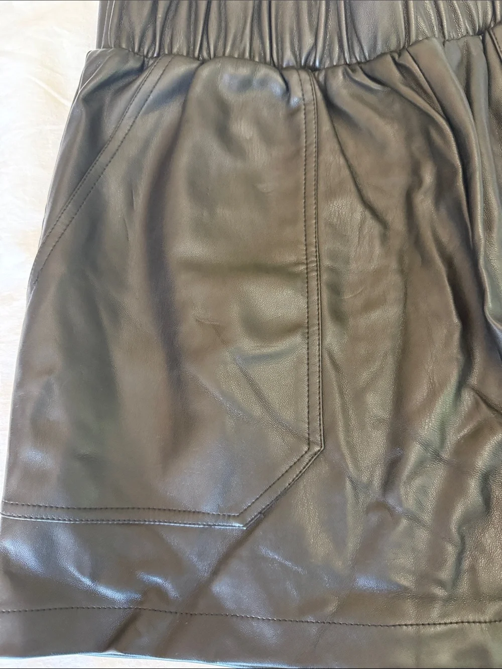 Steve Madden Black Faux-Leather High-Waist Elastic Shorts